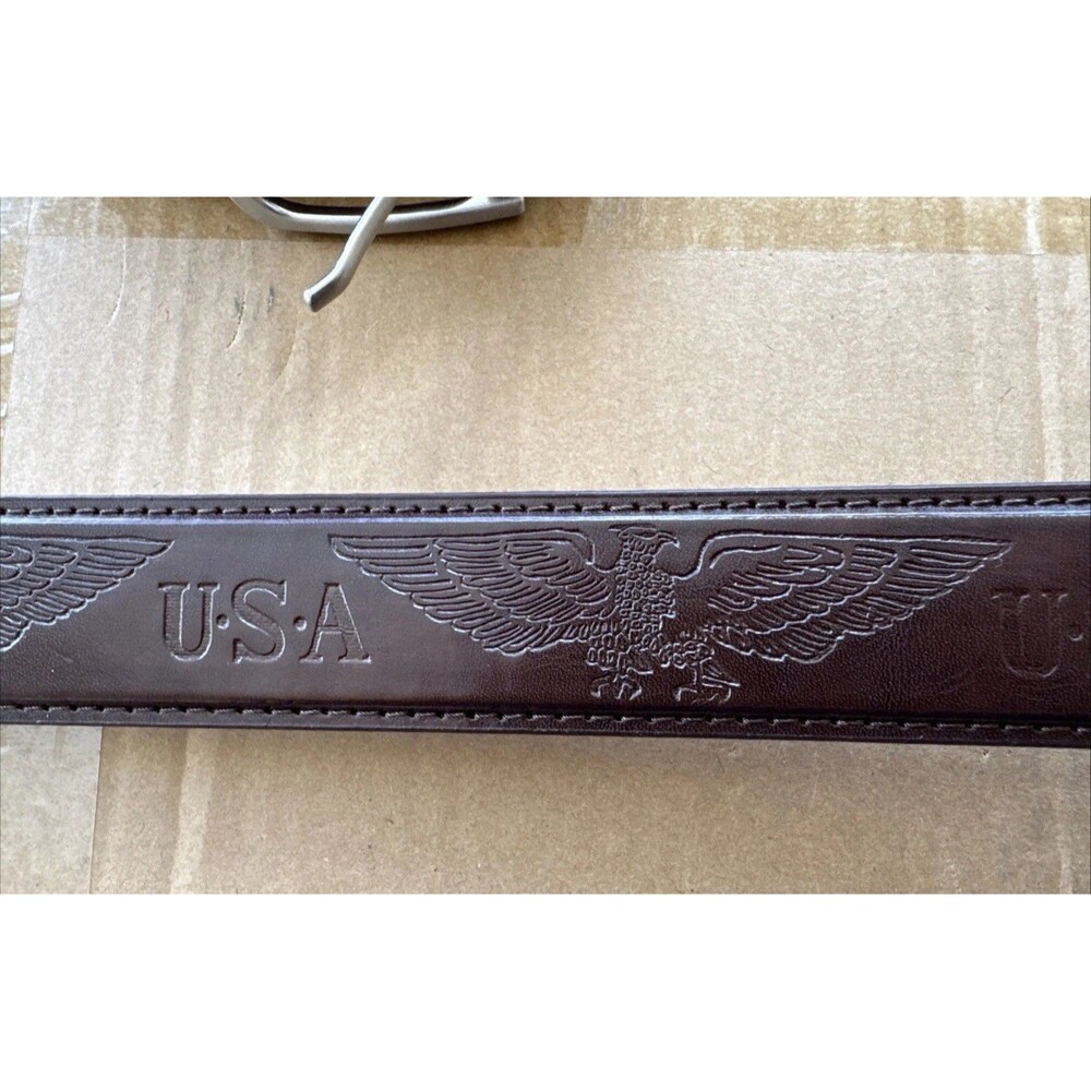 USA Bald Eagle Genuine Leather L Casual Brown Belt Silver Finish Buckle 42-44